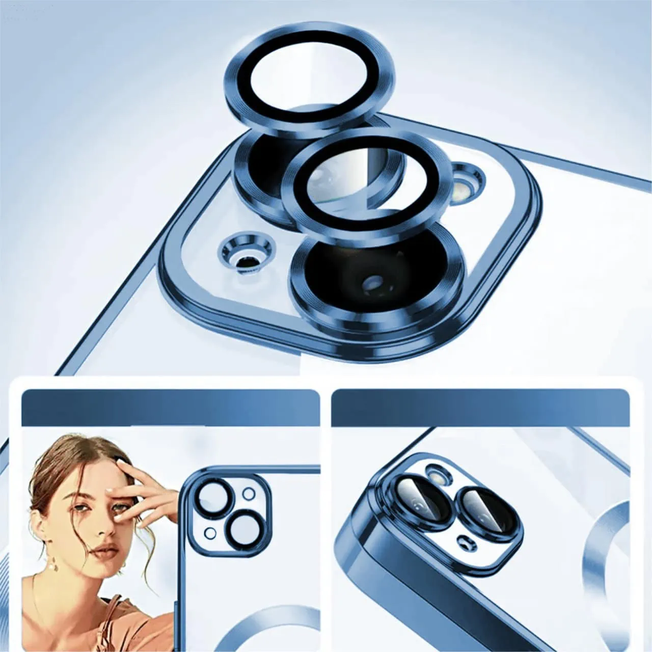 Etui do iPhone 15 Slim Protect Full Cover MagSafe Hard Back, twardy tył, przeźroczyste, górski niebieski