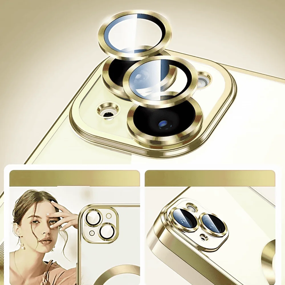 Etui do iPhone 15 Slim Protect Full Cover MagSafe Hard Back, twardy tył, przeźroczyste, złote