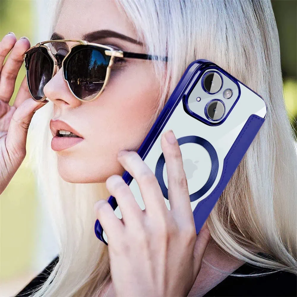 Etui do iPhone 15 Plus typu książka Book Magsafe Lens Protect, z klapką, granatowe