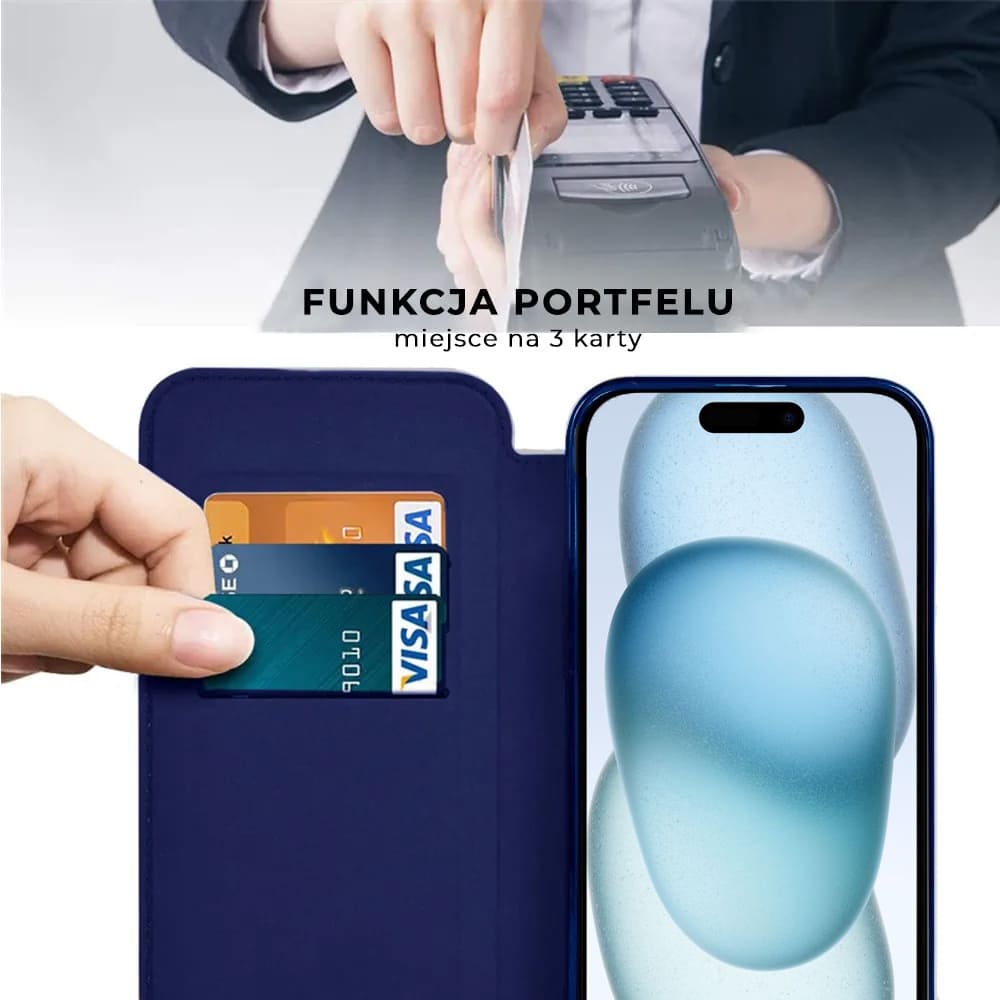 Etui do iPhone 15 Plus typu książka Book Magsafe Lens Protect, z klapką, granatowe