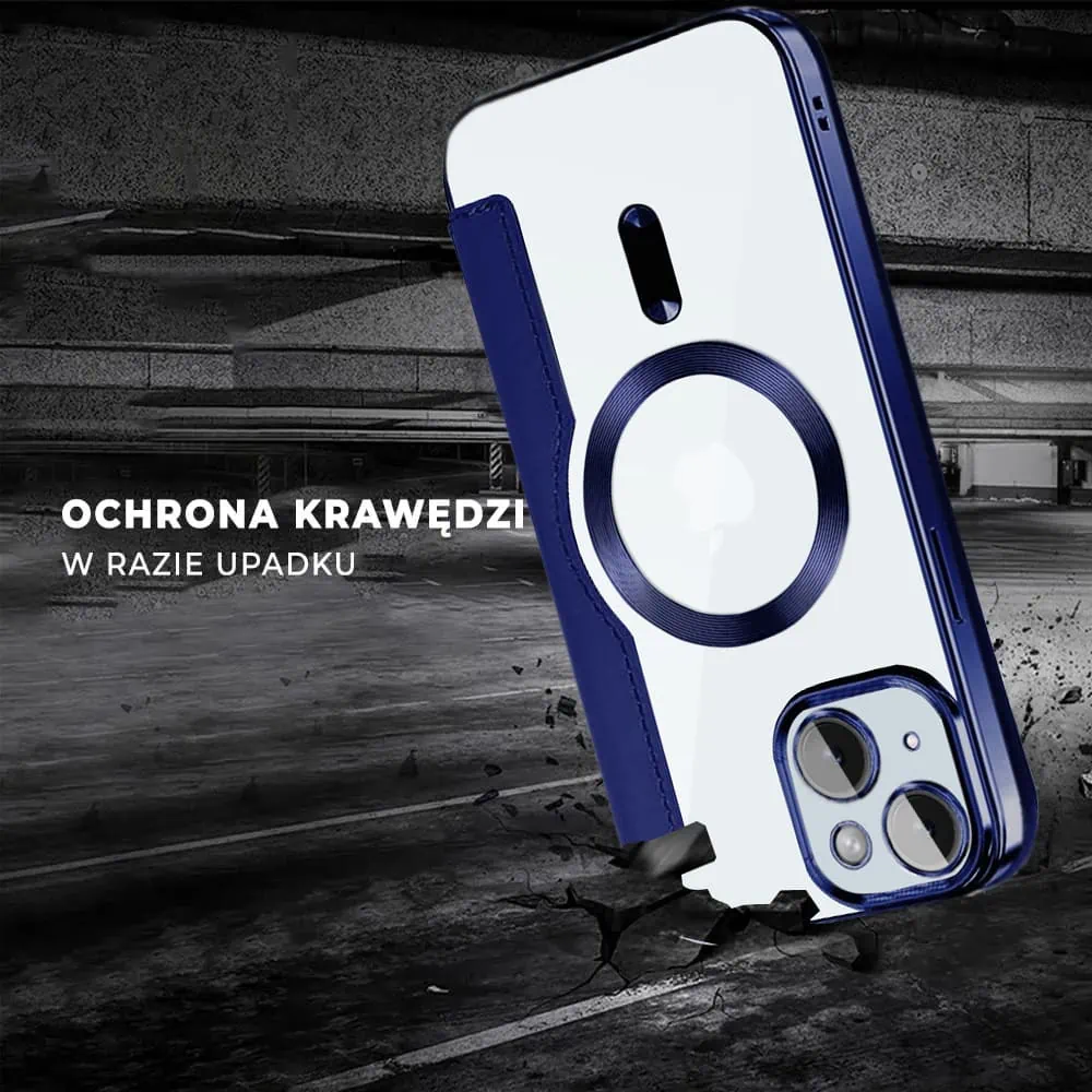 Etui do iPhone 15 Plus typu książka Book Magsafe Lens Protect, z klapką, granatowe