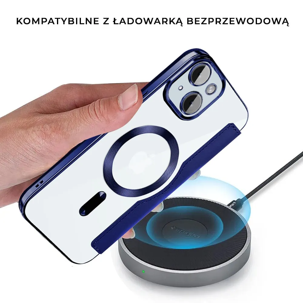 Etui do iPhone 15 Plus typu książka Book Magsafe Lens Protect, z klapką, granatowe
