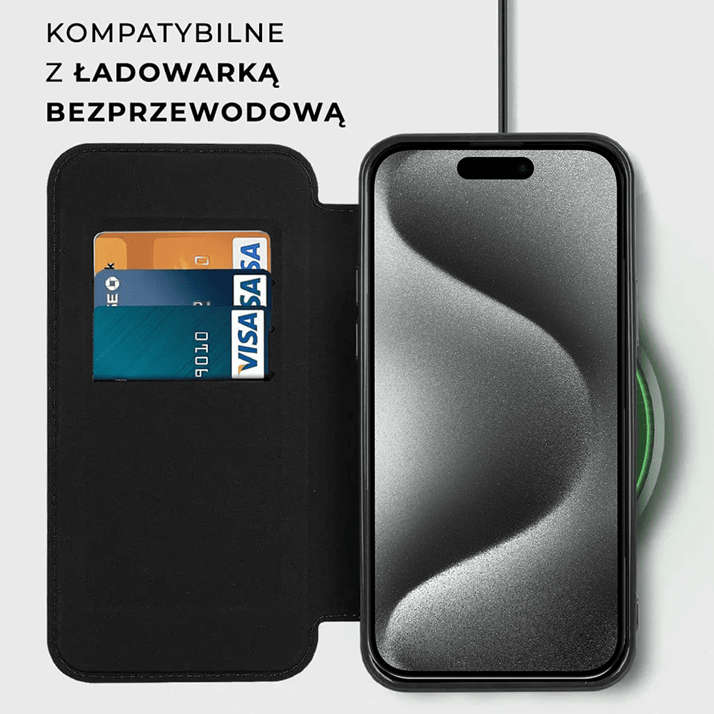 Etui do iPhone 15 Pro Max typu książka Book Magsafe Lens Protect, z klapką, czarne