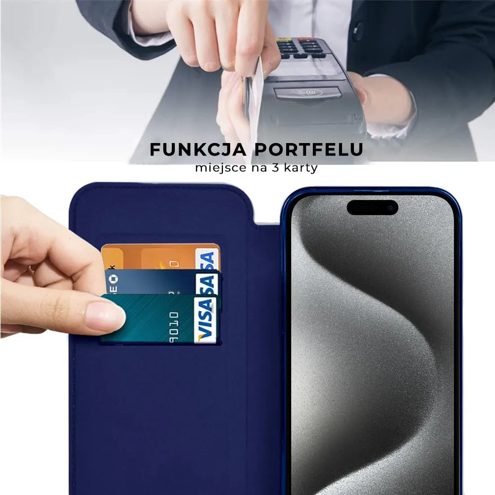 Etui do iPhone 15 Pro Max typu książka Book Magsafe Lens Protect, z klapką, niebieskie