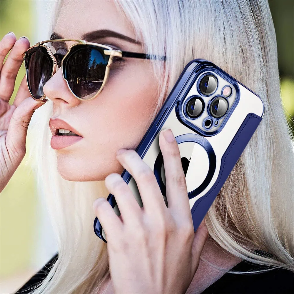 Etui do iPhone 15 Pro Max typu książka Book Magsafe Lens Protect, z klapką, niebieskie