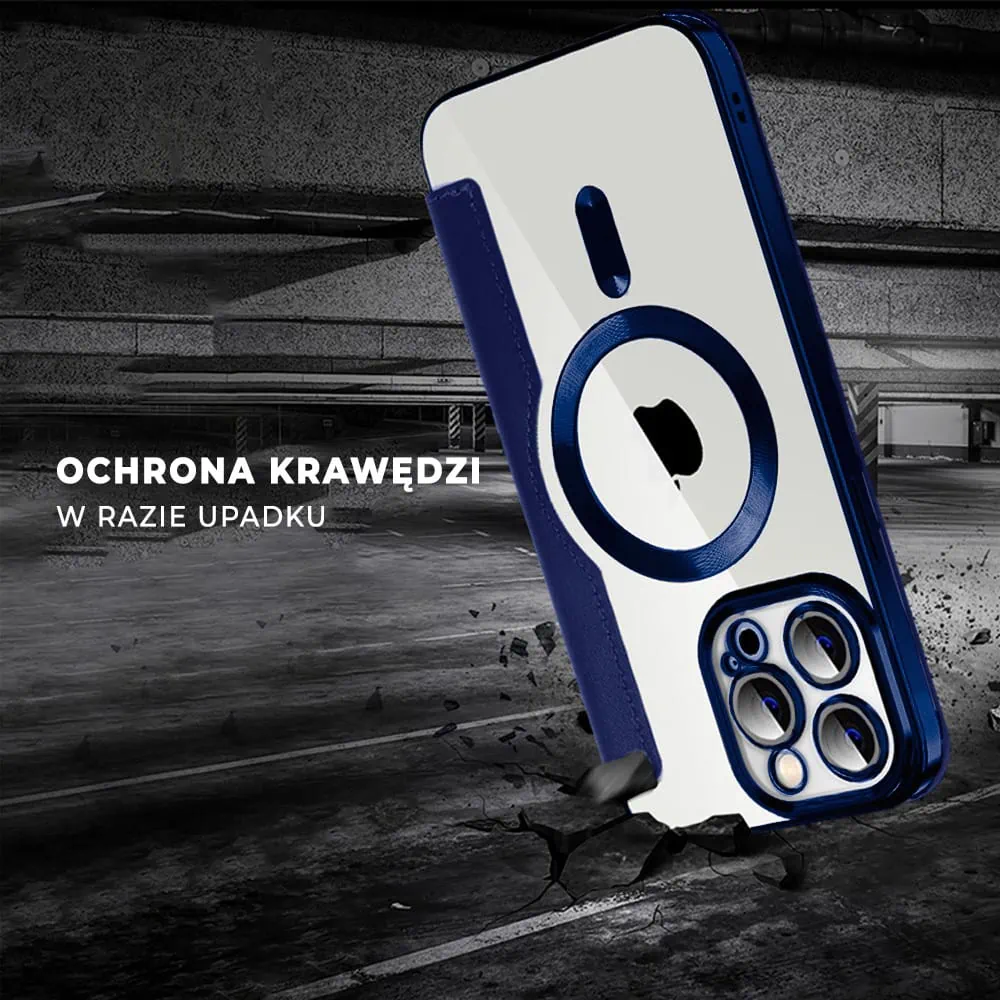 Etui do iPhone 15 Pro Max typu książka Book Magsafe Lens Protect, z klapką, niebieskie