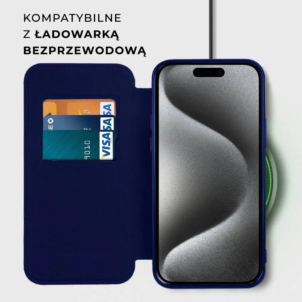 Etui do iPhone 15 Pro Max typu książka Book Magsafe Lens Protect, z klapką, niebieskie