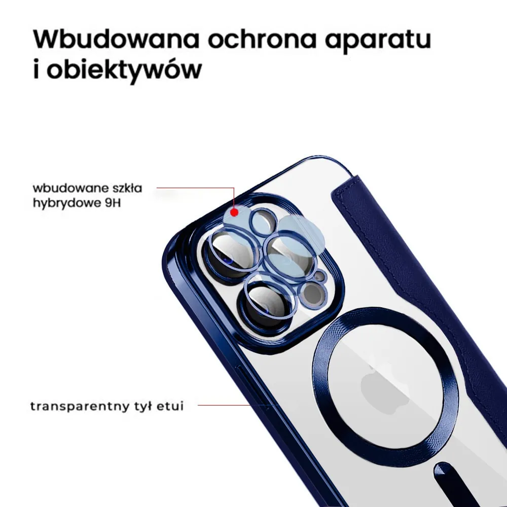 Etui do iPhone 15 Pro Max typu książka Book Magsafe Lens Protect, z klapką, niebieskie