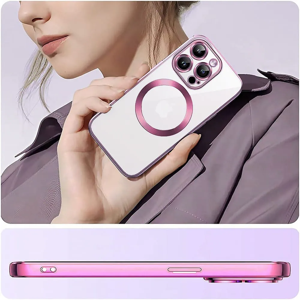 Etui do iPhone 15 Pro Max Slim Protect Full Cover MagSafe Hard Back, twardy tył, przeźroczyste, różowe