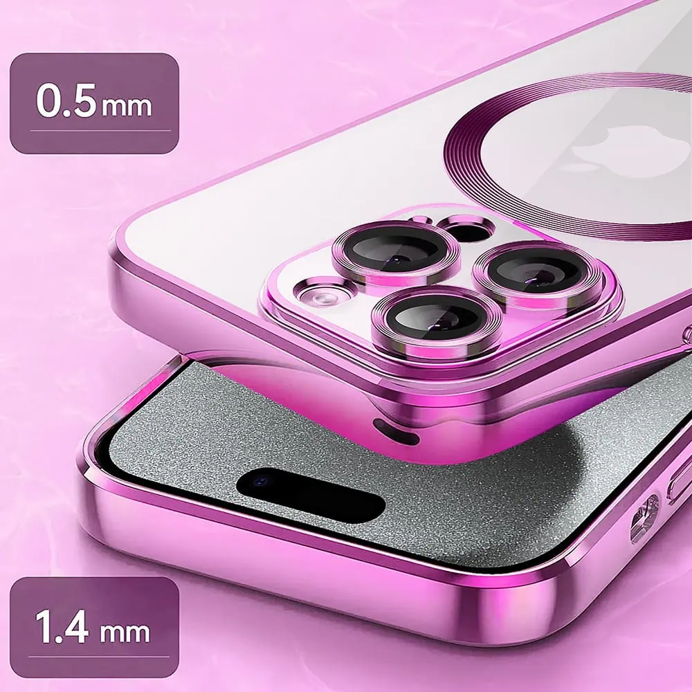 Etui do iPhone 15 Pro Max Slim Protect Full Cover MagSafe Hard Back, twardy tył, przeźroczyste, różowe