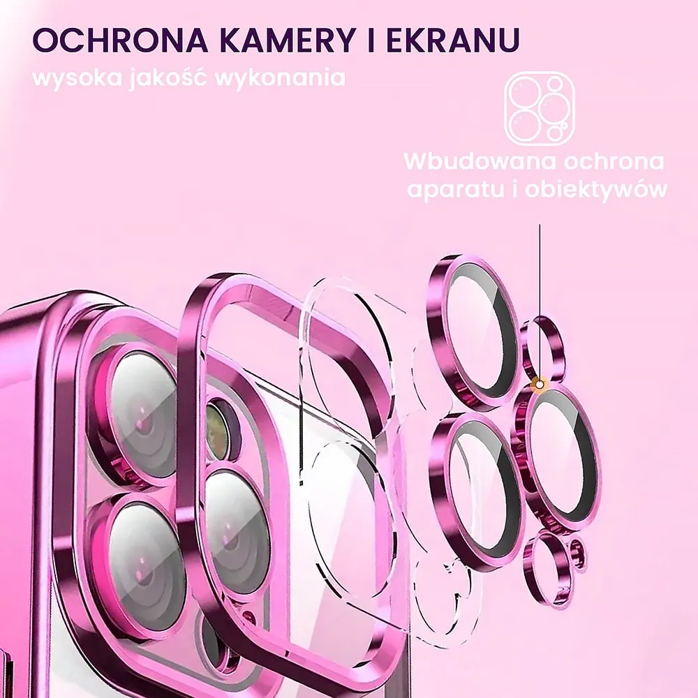 Etui do iPhone 15 Pro Max Slim Protect Full Cover MagSafe Hard Back, twardy tył, przeźroczyste, różowe