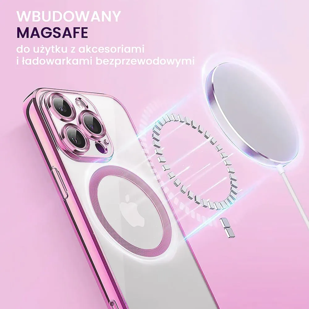 Etui do iPhone 15 Pro Max Slim Protect Full Cover MagSafe Hard Back, twardy tył, przeźroczyste, różowe