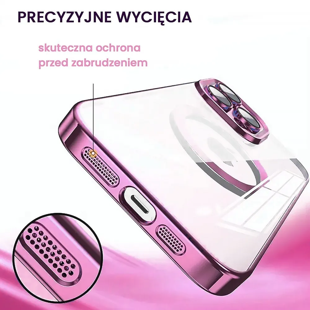 Etui do iPhone 15 Pro Max Slim Protect Full Cover MagSafe Hard Back, twardy tył, przeźroczyste, różowe