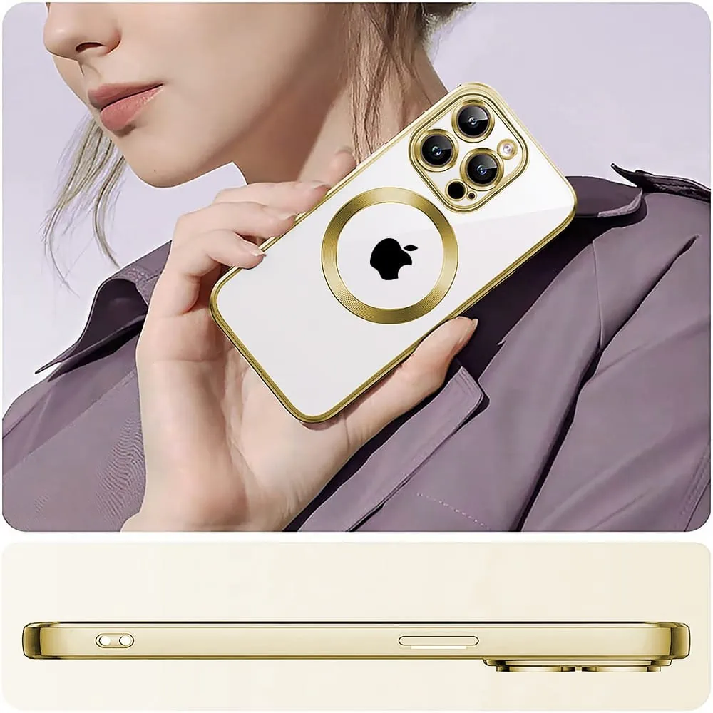 Etui do iPhone 15 Pro Max Slim Protect Full Cover MagSafe Hard Back, twardy tył, przeźroczyste, złote (OUTLET)