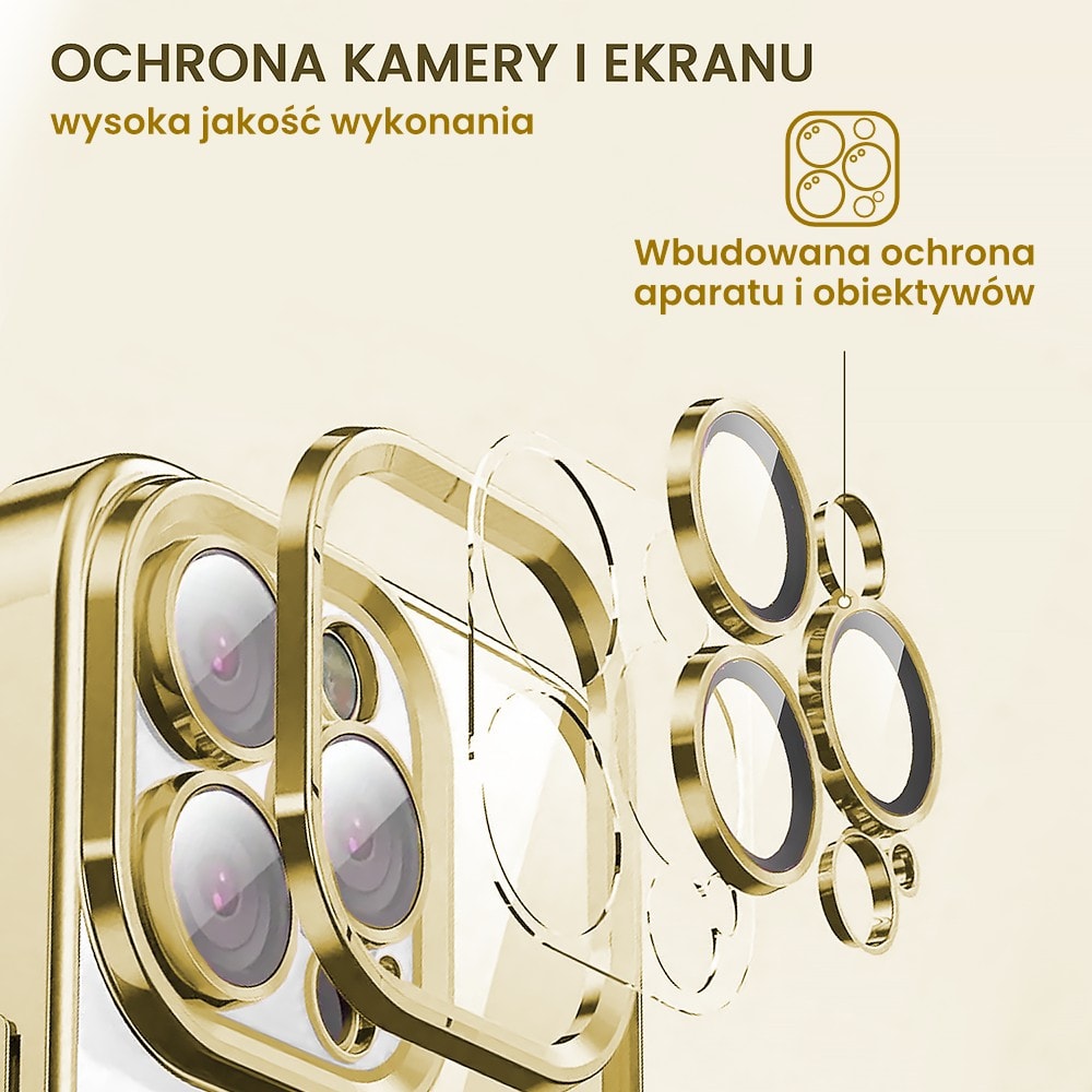 Etui do iPhone 15 Pro Max Slim Protect Full Cover MagSafe Hard Back, twardy tył, przeźroczyste, złote (OUTLET)