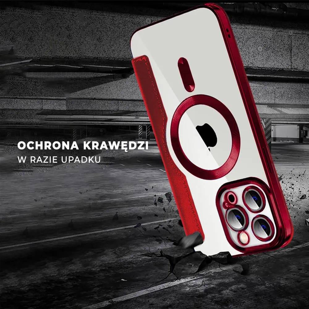 Etui do iPhone 15 Pro typu książka Book Magsafe Lens Protect, z klapką, czerwone