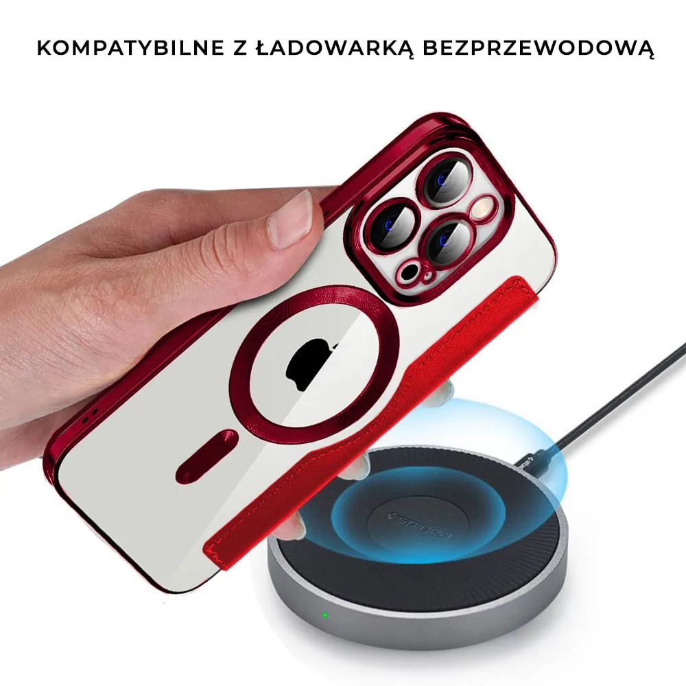 Etui do iPhone 15 Pro typu książka Book Magsafe Lens Protect, z klapką, czerwone