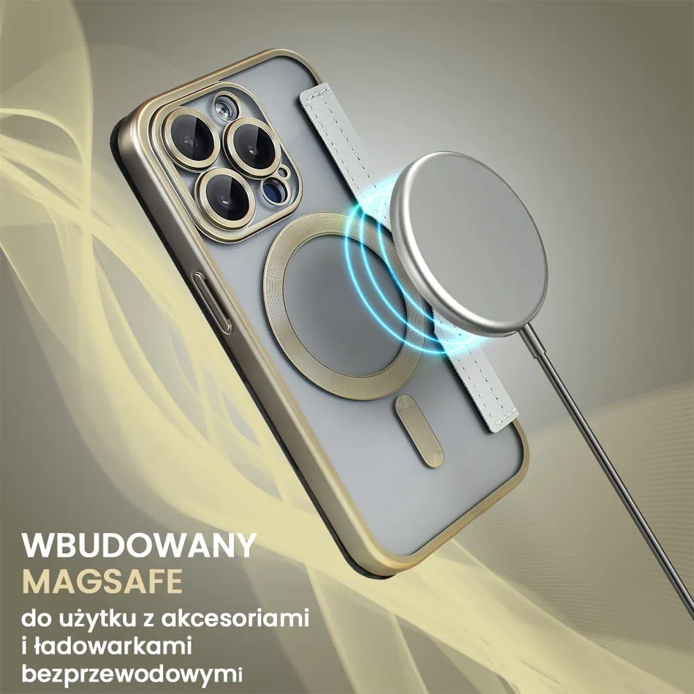 etui iphone - typu książka book magsafe lens protect, z klapką, złoty