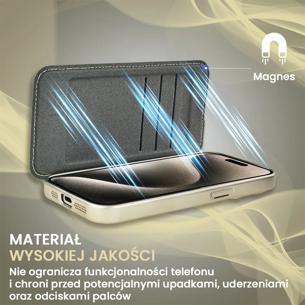 Etui do iPhone 15 Pro typu książka Book Magsafe Lens Protect, z klapką, tytanowe