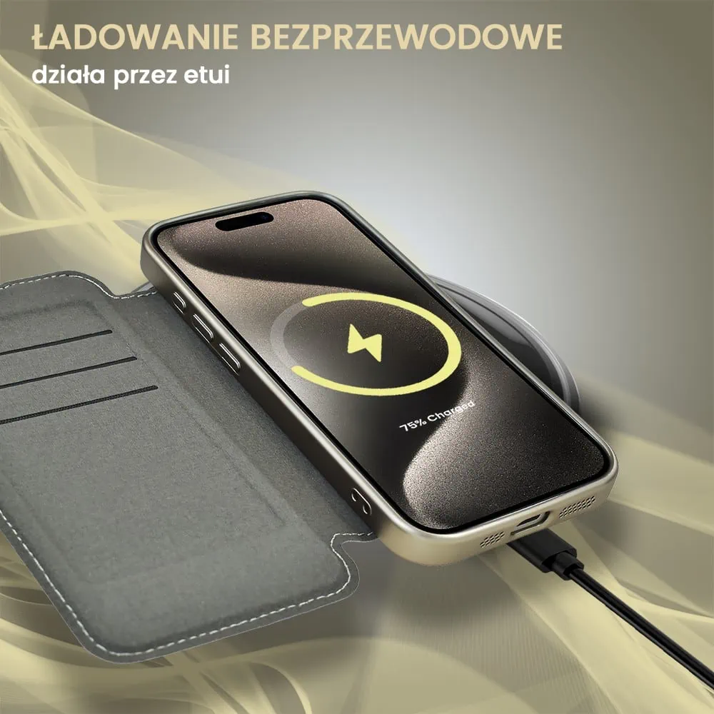 Etui do iPhone 15 Pro typu książka Book Magsafe Lens Protect, z klapką, tytanowe