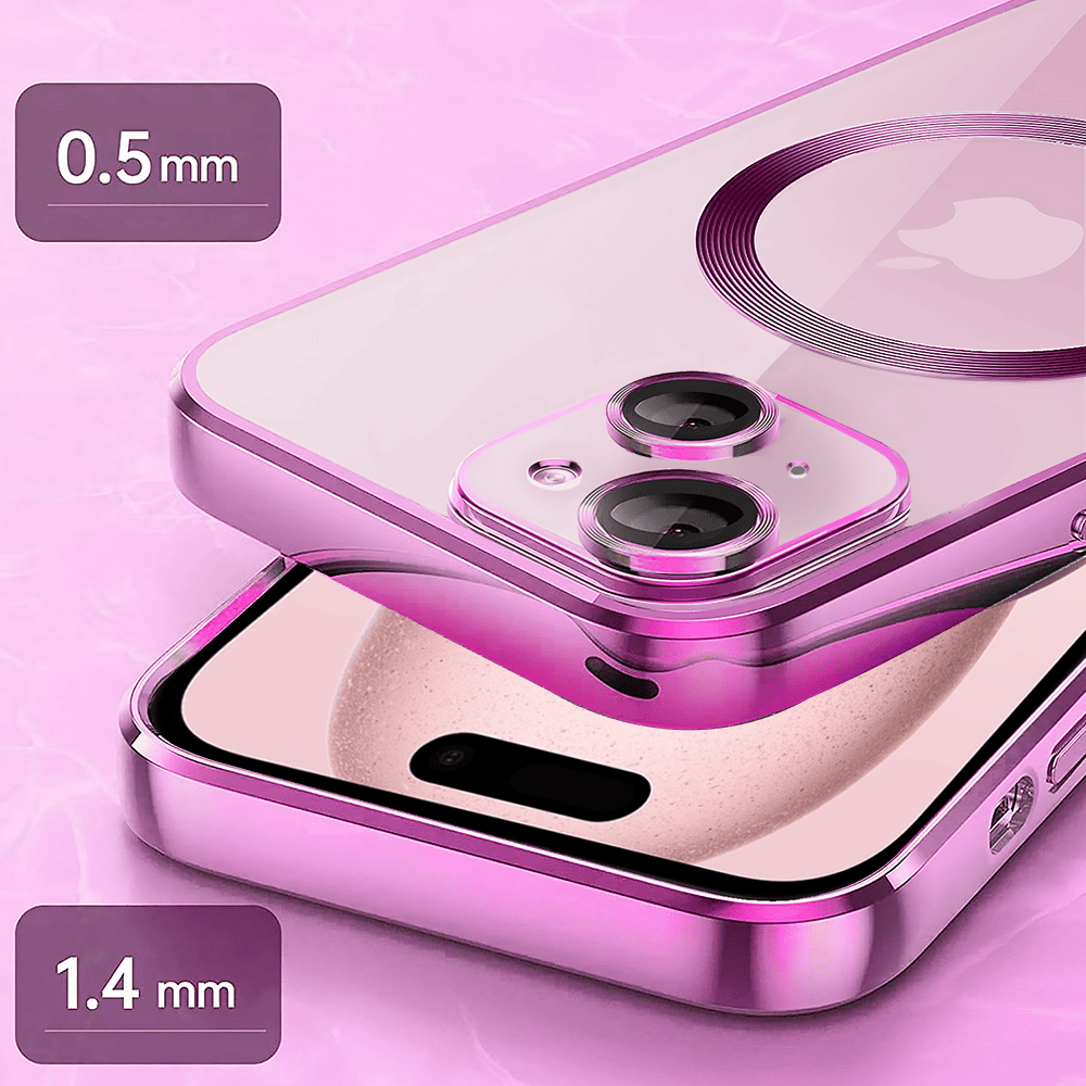 Etui do iPhone 15 Slim Protect Full Cover MagSafe Hard Back, twardy tył, przeźroczyste, różowe