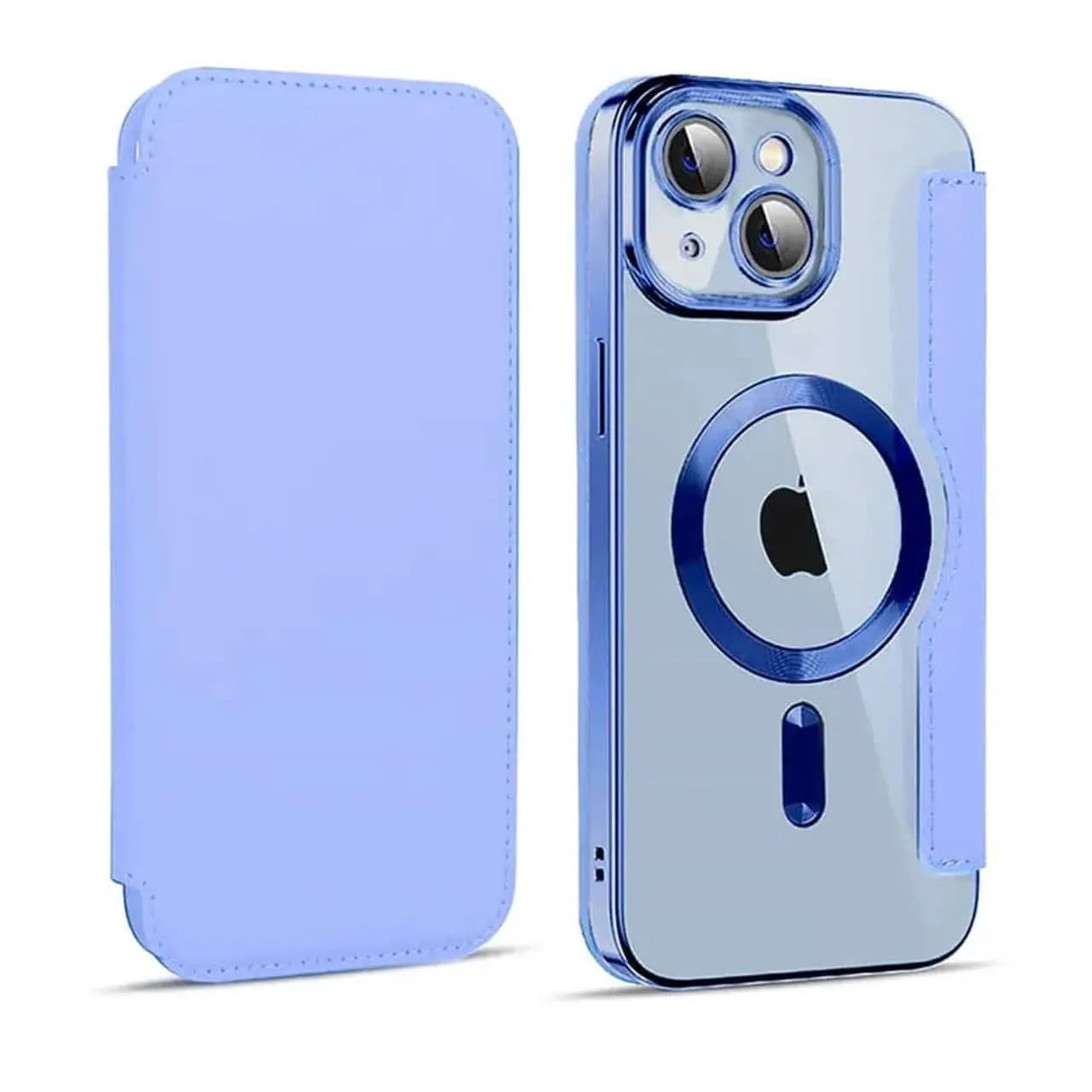 Etui do iPhone 15 Plus typu książka Book Magsafe Lens Protect, z klapką, błękitne