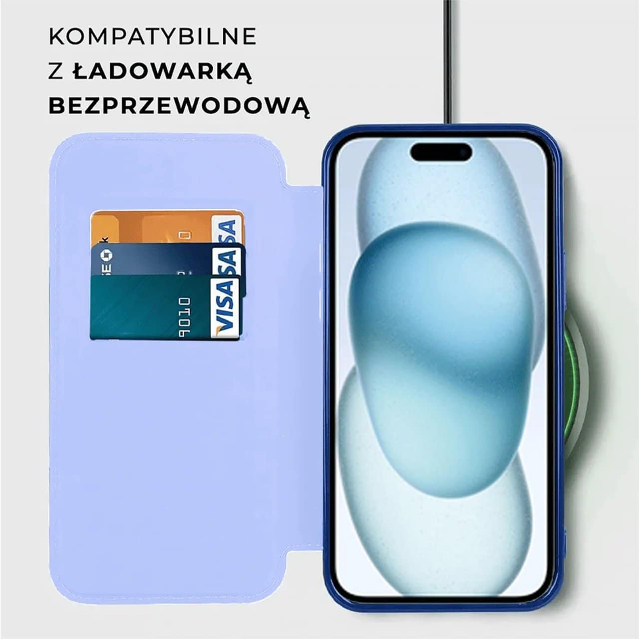 Etui do iPhone 15 Plus typu książka Book Magsafe Lens Protect, z klapką, błękitne