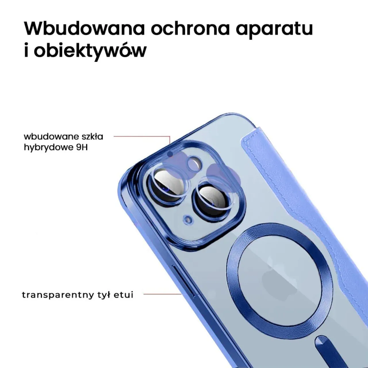 Etui do iPhone 15 Plus typu książka Book Magsafe Lens Protect, z klapką, błękitne