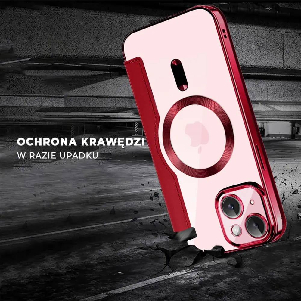 Etui do iPhone 15 typu książka Book Magsafe Lens Protect, z klapką, czerwone
