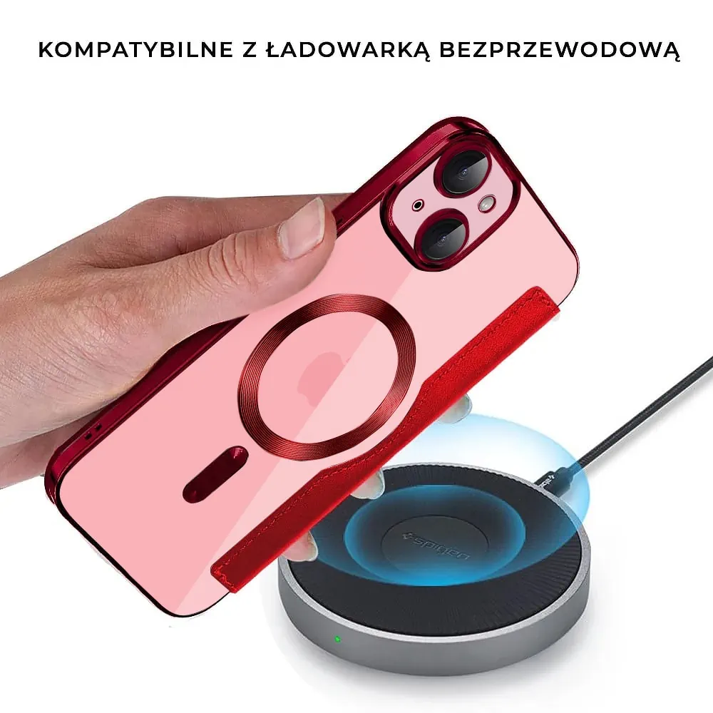 Etui do iPhone 15 typu książka Book Magsafe Lens Protect, z klapką, czerwone