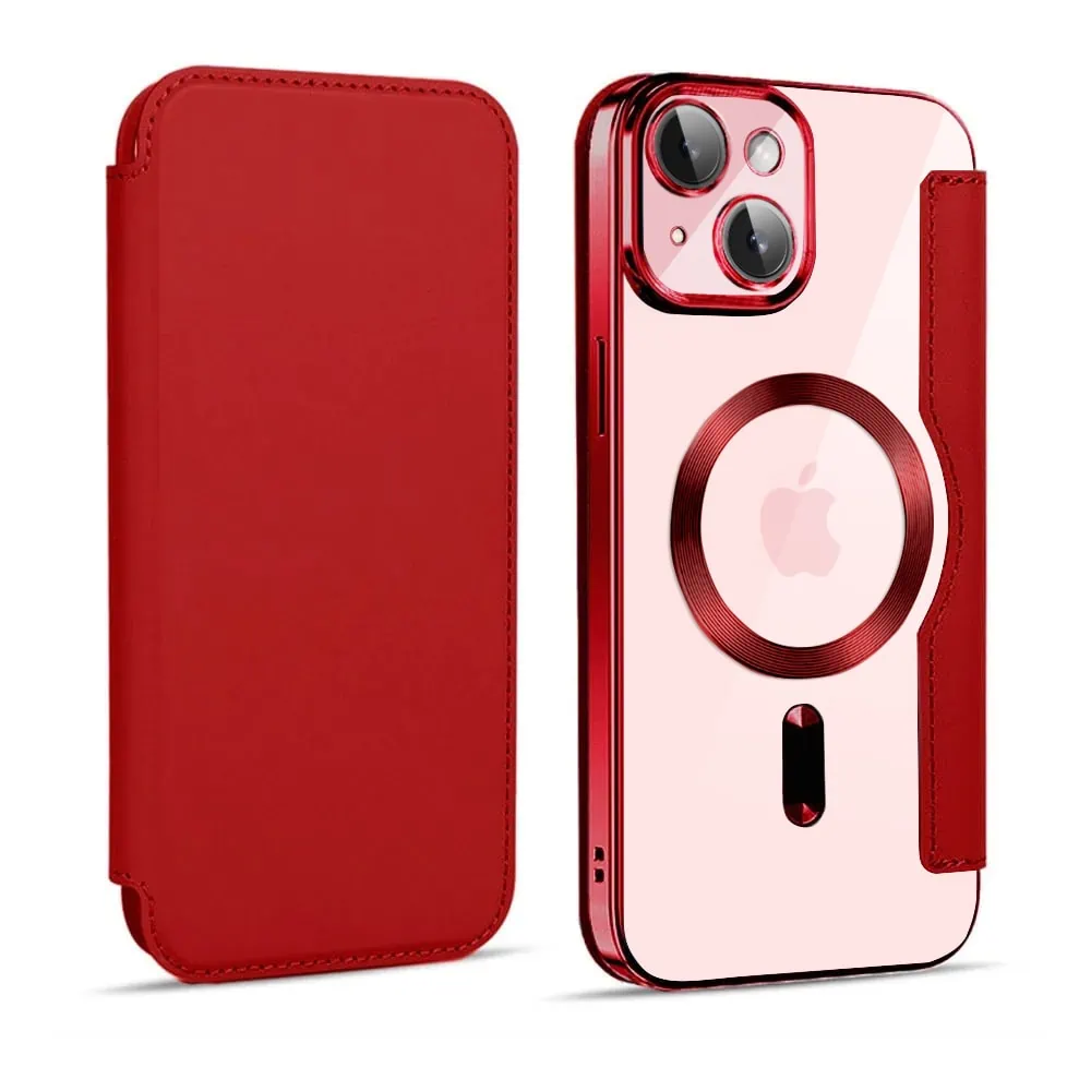 Etui do iPhone 15 typu książka Book Magsafe Lens Protect, z klapką, czerwone