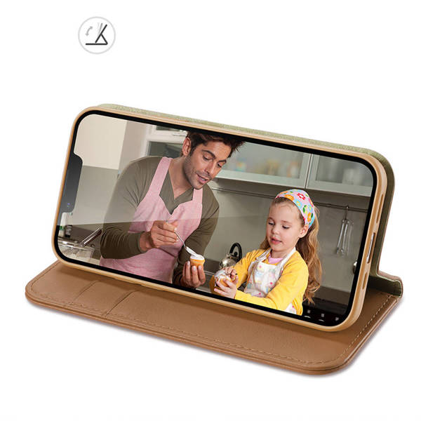 Etui książka do iPhone 14 Plus z miejscem na karty, eleganckie skórzane, brązowe