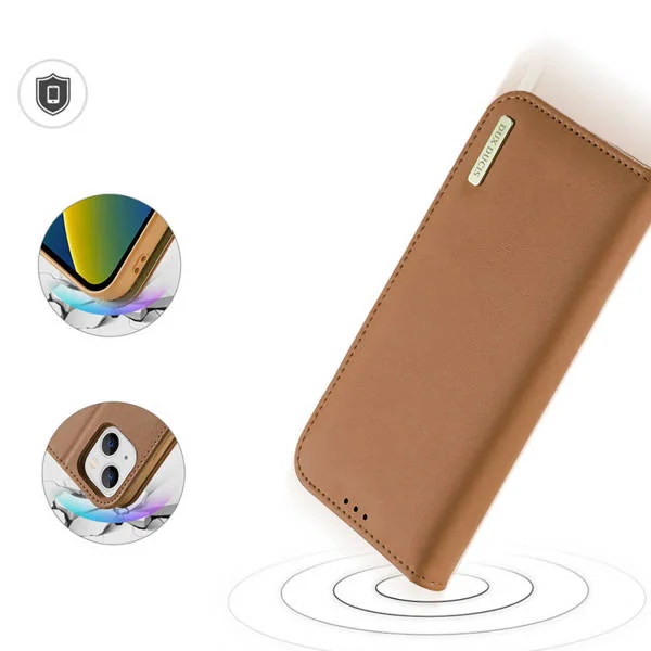 Etui książka do iPhone 14 Plus z miejscem na karty, eleganckie skórzane, brązowe