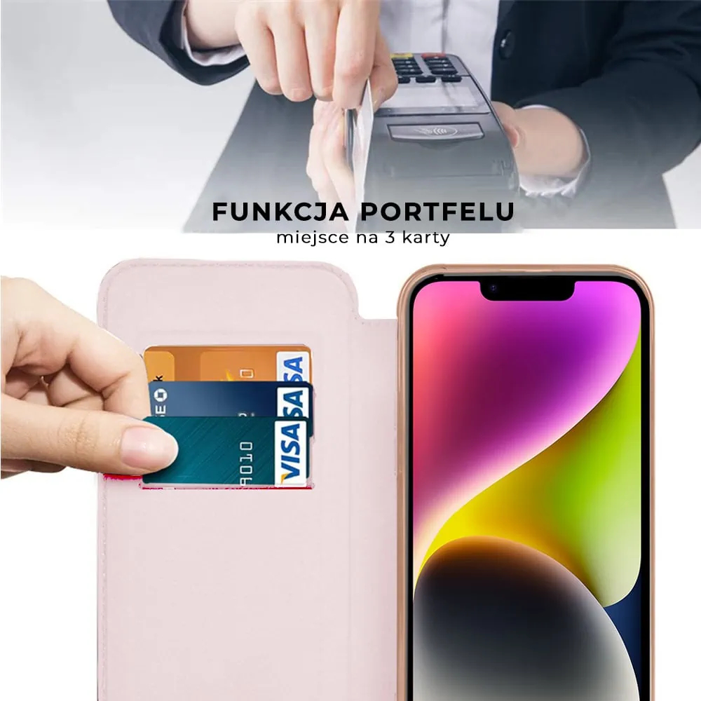 Etui do iPhone 14 typu książka Book Magsafe Lens Protect, z klapką, różowe