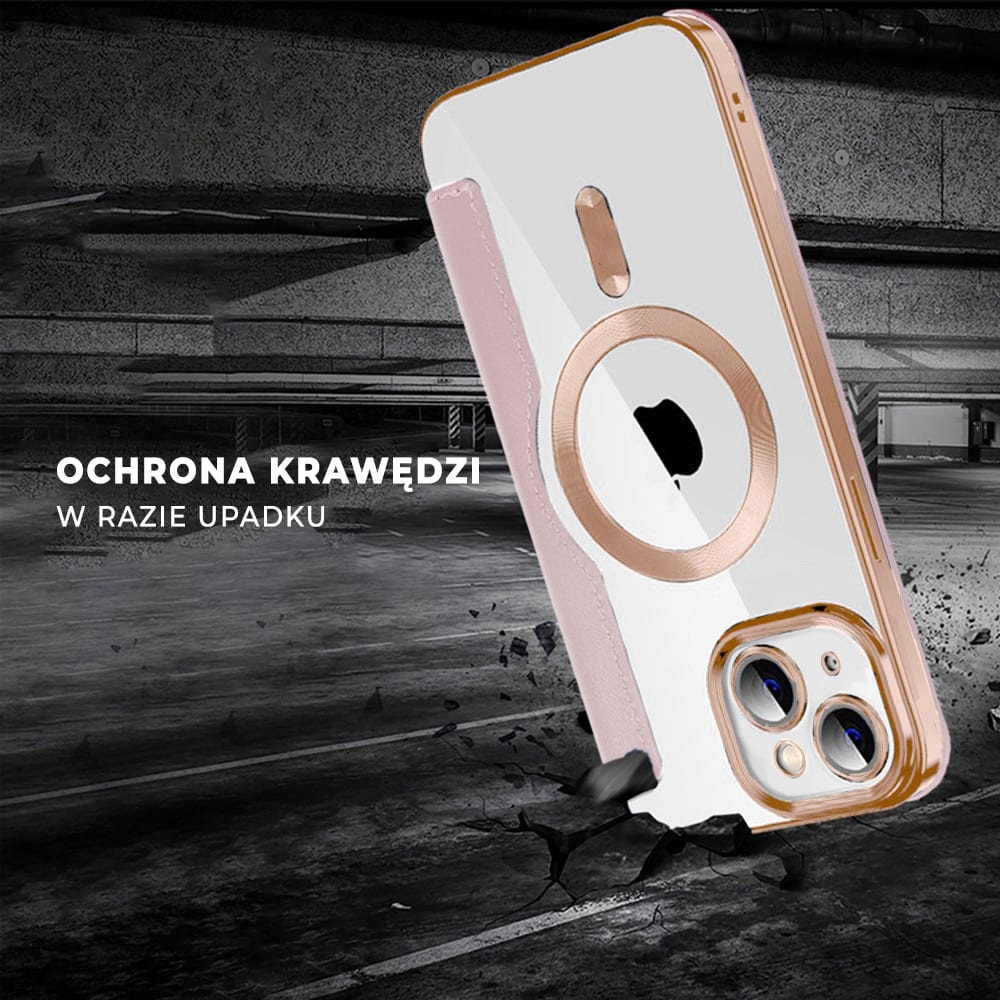 Etui do iPhone 14 typu książka Book Magsafe Lens Protect, z klapką, różowe