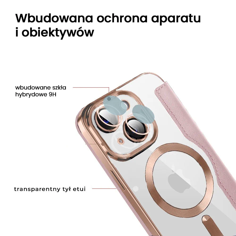 Etui do iPhone 14 typu książka Book Magsafe Lens Protect, z klapką, różowe