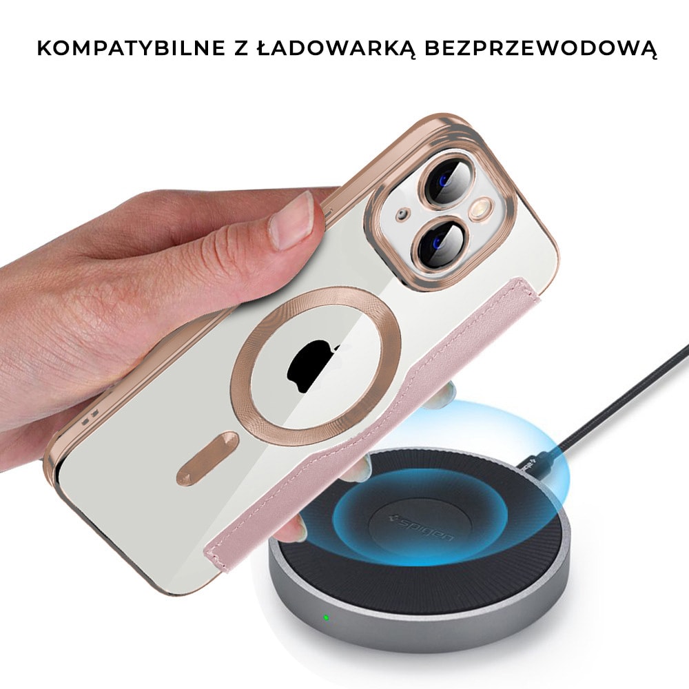 Etui do iPhone 14 typu książka Book Magsafe Lens Protect, z klapką, różowe