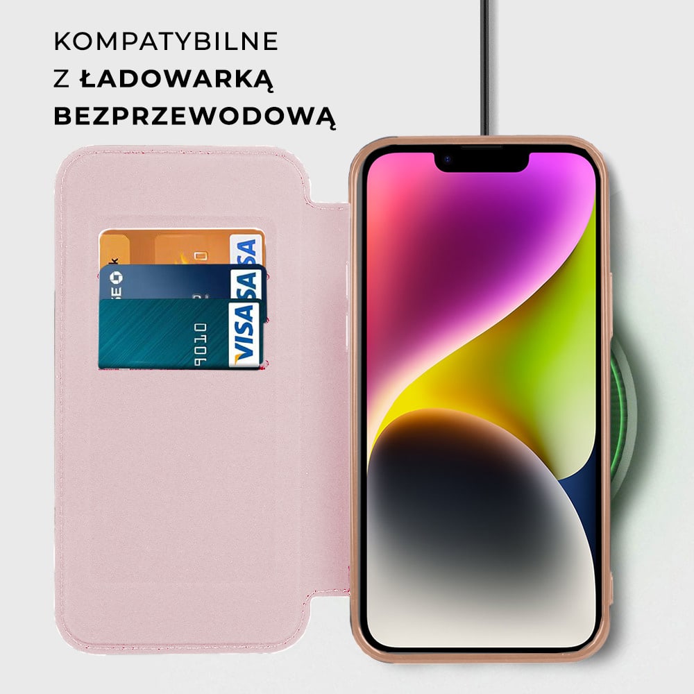 Etui do iPhone 14 typu książka Book Magsafe Lens Protect, z klapką, różowe