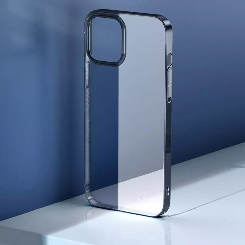 Etui do iPhone 12 Mini Elegance Slim przeźroczyste, ramka kolor niebieski pacyficzny