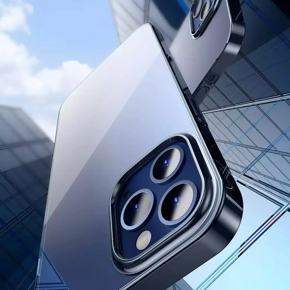 Etui do iPhone 12 Mini Elegance Slim przeźroczyste, ramka kolor niebieski pacyficzny