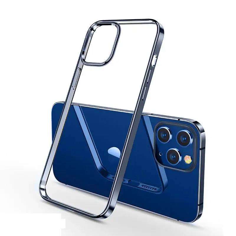 Etui do iPhone 12 Mini Elegance Slim przeźroczyste, ramka kolor niebieski pacyficzny