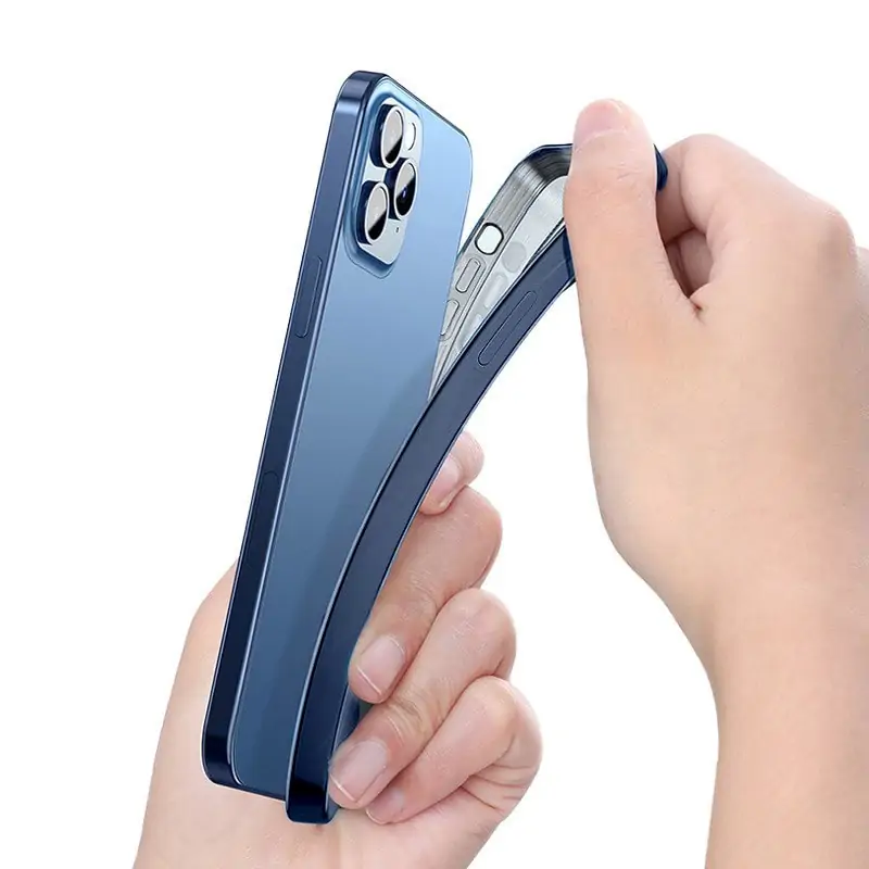 Etui do iPhone 12 Mini Elegance Slim przeźroczyste, ramka kolor niebieski pacyficzny