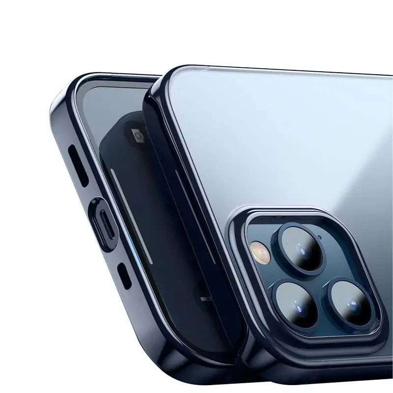 Etui do iPhone 12 Mini Elegance Slim przeźroczyste, ramka kolor niebieski pacyficzny