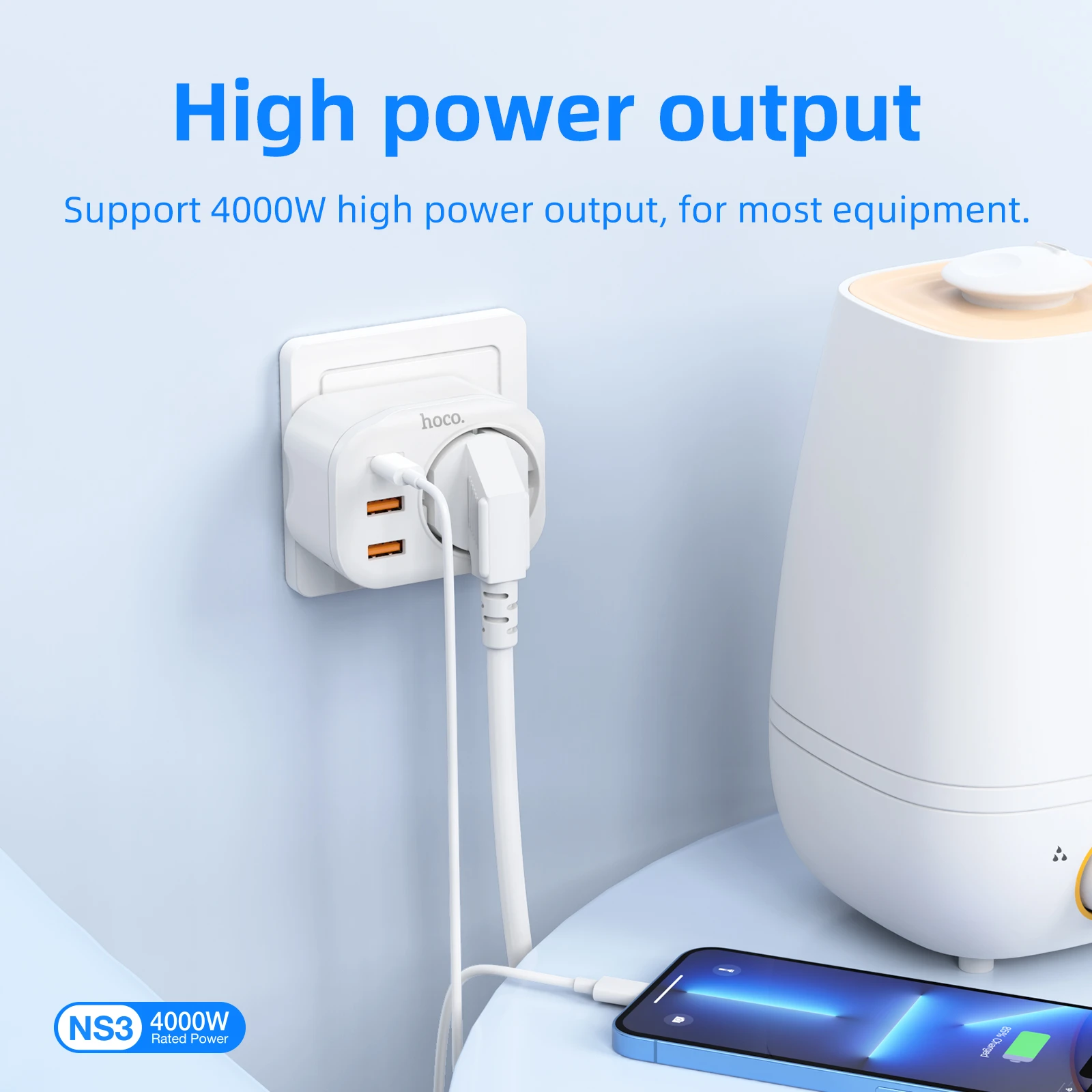 Ładowarka sieciowa 4w1 2xUSB QC3.0 + USB typ C + gniazdo sieciowe UE biała