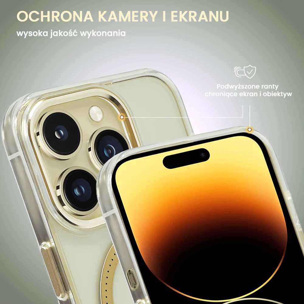 Etui do iPhone 14 Pro Ibizu Premium Slim MagSafe cienkie, przeźroczyste, złote