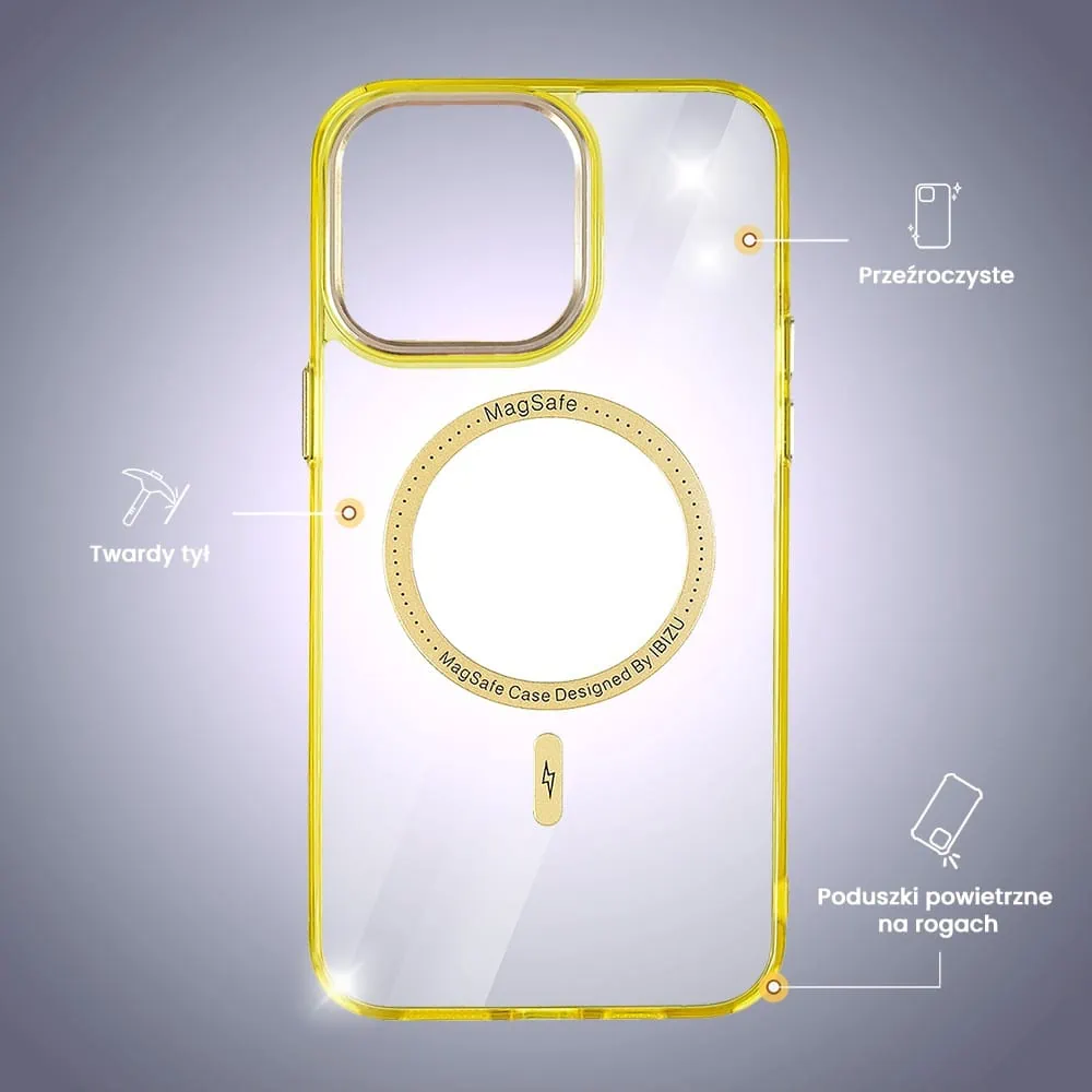 Etui do iPhone 15 Pro Max Ibizu Premium Slim MagSafe cienkie, przeźroczyste, żółto-złote