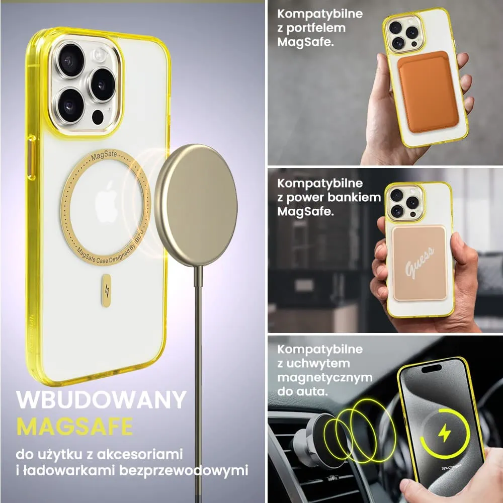 Etui do iPhone 15 Pro Max Ibizu Premium Slim MagSafe cienkie, przeźroczyste, żółto-złote