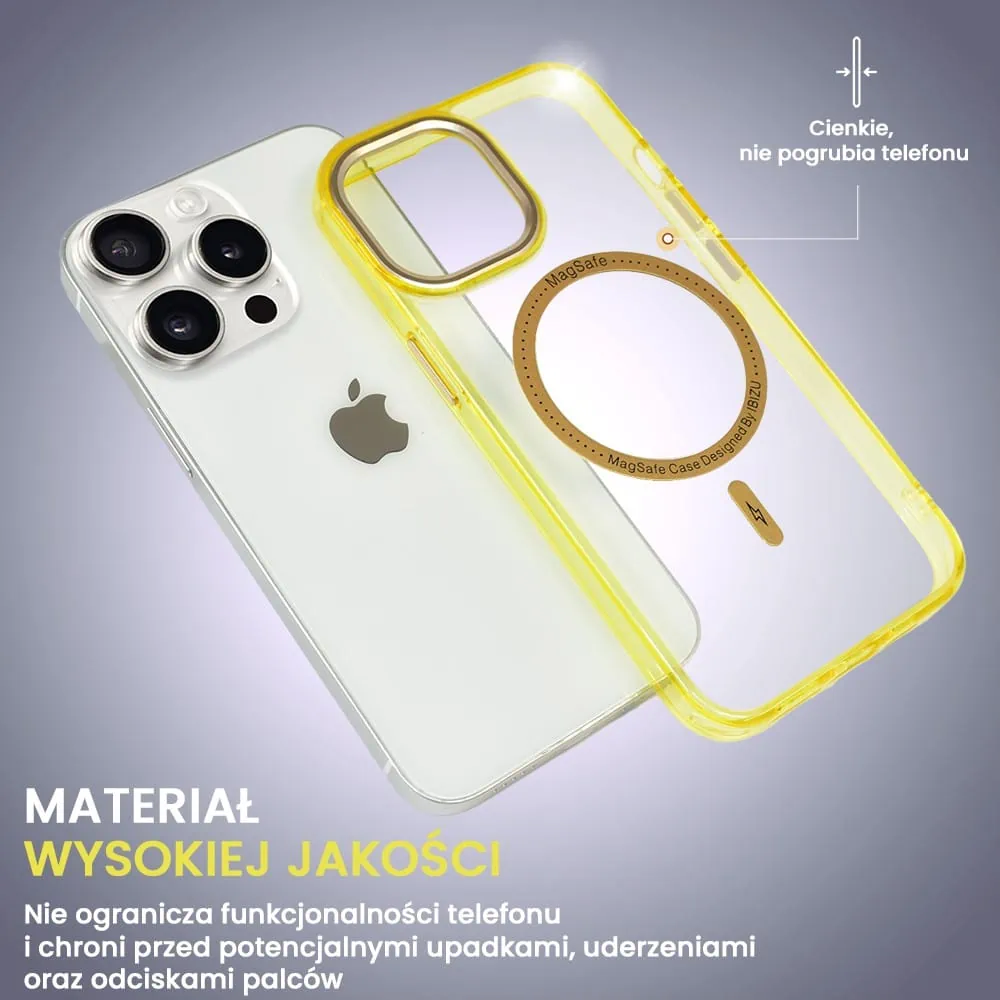 Etui do iPhone 15 Pro Max Ibizu Premium Slim MagSafe cienkie, przeźroczyste, żółto-złote