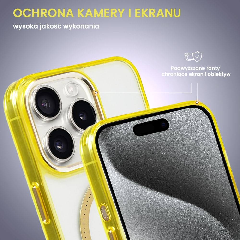 Etui do iPhone 15 Pro Max Ibizu Premium Slim MagSafe cienkie, przeźroczyste, żółto-złote