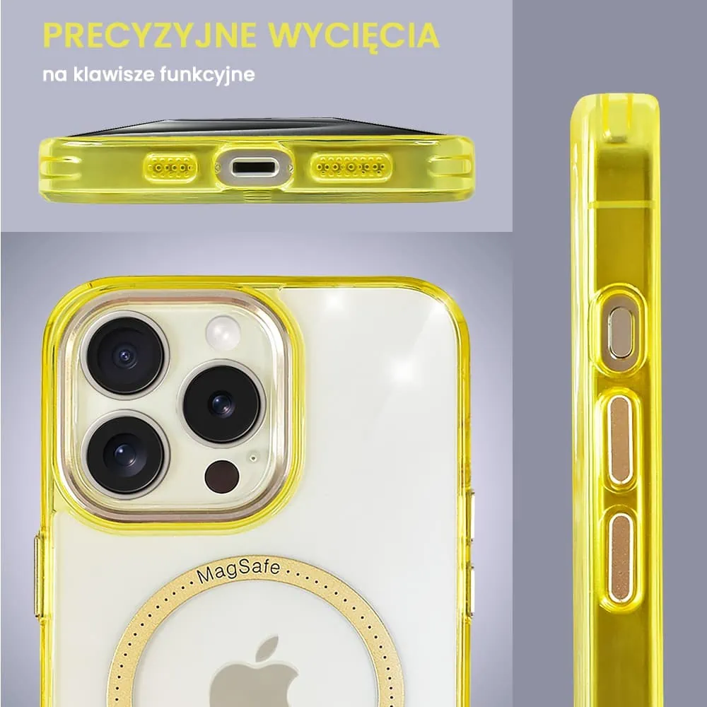 Etui do iPhone 15 Pro Max Ibizu Premium Slim MagSafe cienkie, przeźroczyste, żółto-złote